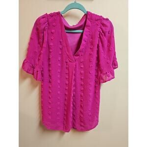 Jodifl Fusia Swiss Dot Half Ruffle Sleeve Womens V Neck Tunic Size S